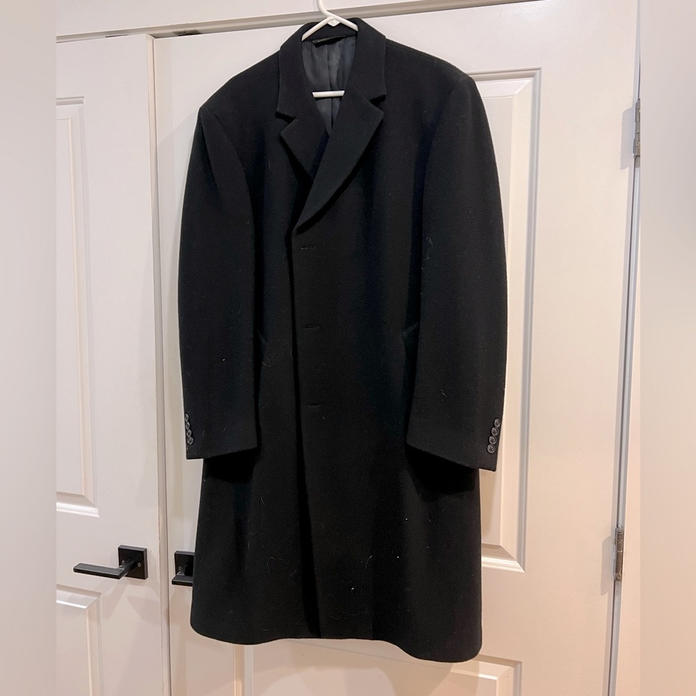 Jos A Bank Trench Coat Men’s 42R Wool Overcoat Black